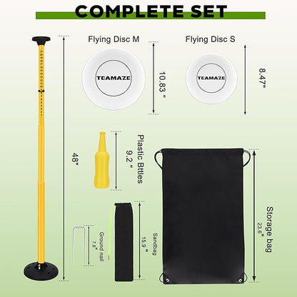 Teamaze Flying Disc Game Set with Height-Adjustable Poles & Score Tracker, Outdoor Bottle Toss Game for Beach, Lawn, Camping, Polish Horseshoes Set for Family & Friends Party Games