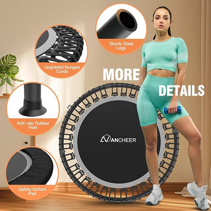 ANCHEER 40" Foldable Mini Trampoline,Max Load 450lbs/550lbs Indoor Trampoline,with 4 Level Adjustable Foam Handle and Resistance Bands,Adult Exercise Trampoline for Home, Garden, and Gym