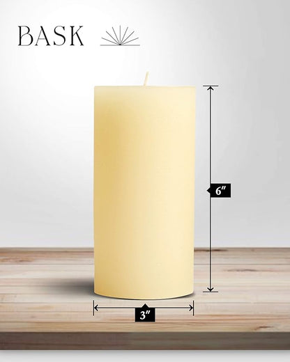 Mottled Pillar Candles by Bask - Set of 6-3" x 6" Dripless Unscented Candles in Ivory for Home Decor, Relaxation & All Occasions