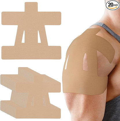 20 Count Kinesiology Tape for Shoulder Pain Relief Pre Cut Sports Waterproof Breathable Enhance Elastic Kinesiology Athletic Tape for Shoulder Support and Muscle Baseball Sports(Beige)