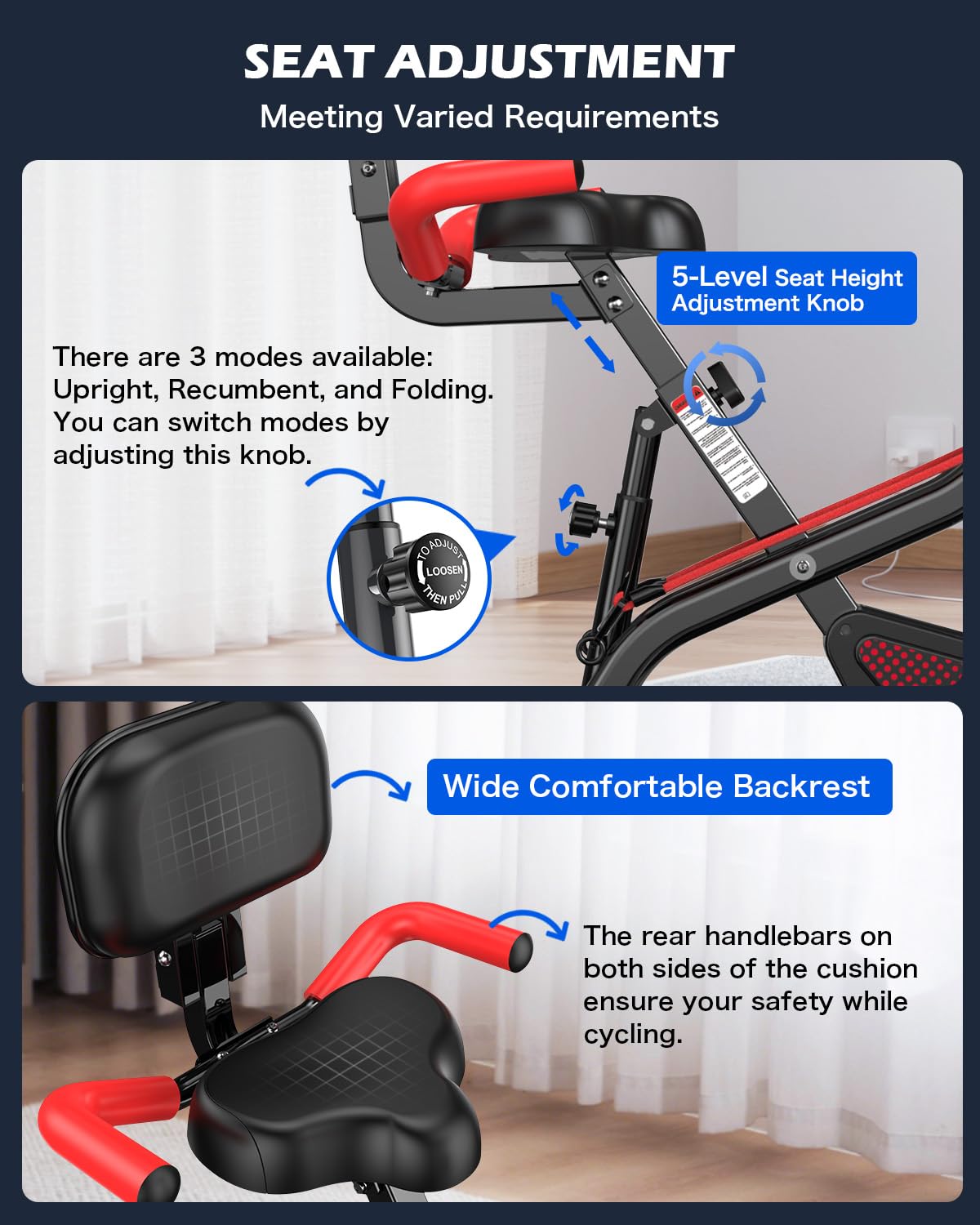 pooboo 4-in-1 Magnetic Folding Exercise Bike, Foldable Stationary Indoor Cycling Bike with 8-Level