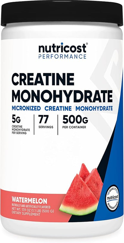 Nutricost Creatine Monohydrate Powder (Watermelon, 500 Gram) - Micronized Creatine Supplement - Vegan, Non-GMO, Gluten Free