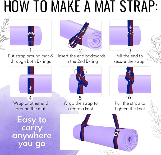 TECEUM Yoga Strap & Mat Strap – 2 IN 1 – Cotton – 6 ft 8 ft 10 ft (30+ colors) – Adjustable Non-Slip Belt for Yoga, Pilates, Stretching, Physical Therapy, Fitness & Home Workout – For Carrying Mats