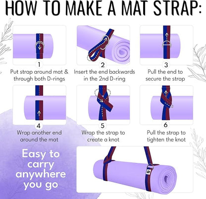 TECEUM Yoga Strap & Mat Strap – 2 IN 1 – Cotton – 6 ft 8 ft 10 ft (30+ colors) – Adjustable Non-Slip Belt for Yoga, Pilates, Stretching, Physical Therapy, Fitness & Home Workout – For Carrying Mats