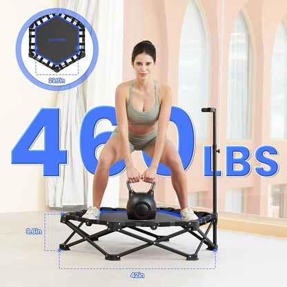Foldable Mini Trampoline, Rebounder Trampoline with Adjustable Foam Handle, Fitness Trampoline for Indoor, Outdoor, Home Gym, Max Load 460lbs