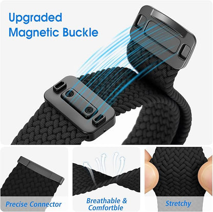 Fintie Magnetic Braided Stretchy Band Compatible with Fitbit Versa 4 3 / Sense 2 1, Soft Woven Nylon Sport Elastic Replacement Strap Wrist Bands, Black