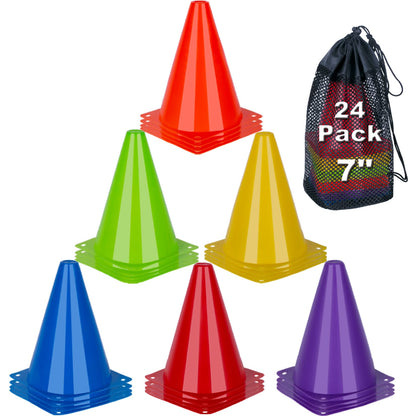 7 Inch Soccer Cones, 24 Pack Cones Sports Training Agility Field Marker Plastic Cones for Skating