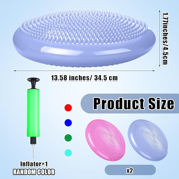 2 Pcs Wiggle Seat Inflated Wobble Cushion Flexible Balance Disc with Air Pump for Core Stability Strengthening Improving Posture Physical Exercise