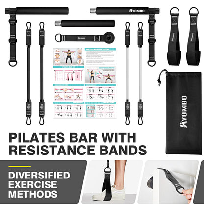 Ayombo Pilates Bar, Multifunctional Pilates Bar Kit with Resistance Bands, Adjustable Fitness