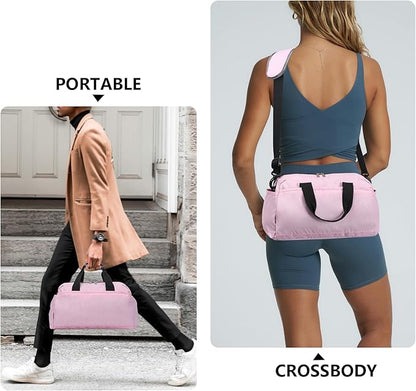 14 inch Small Gym Bag for Women & Men, Mini Duffel Bag for Travel Sports Lightweight Carry On Bag, Pink