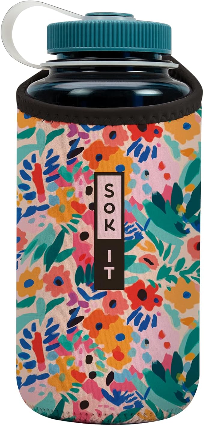 Sok It BotlSok Water Bottle Sleeve Insulated Neoprene Cover (Abstract Floral, Fits 32oz Nalgene)