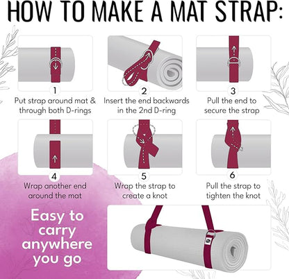 TECEUM Yoga Strap & Mat Strap – 2 IN 1 – Cotton – 6 ft 8 ft 10 ft (30+ colors) – Adjustable Non-Slip Belt for Yoga, Pilates, Stretching, Physical Therapy, Fitness & Home Workout – For Carrying Mats