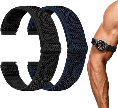 2 Pack Elastic Ankle/Arm Watch Bands Compatible with Garmin Venu 3/Venu 2/Vivoactive 4, Garmin Forerunner 570 47mm/265/255/255 Music, 22mm Sport Nylon Replacement Strap for Amazfit GTR 4/3/2