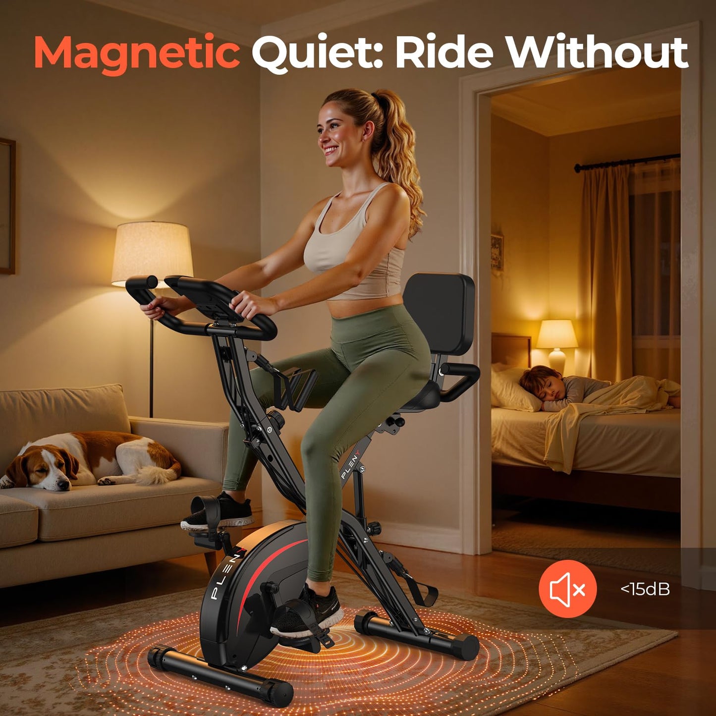 Pleny Folding Exercise Bike, 5 IN 1 Stationary Bikes for Home 6.6 LBS Flywheel, 330LB Weight