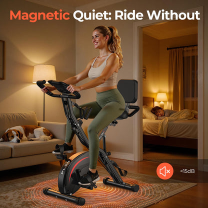 Pleny Folding Exercise Bike, 5 IN 1 Stationary Bikes for Home 6.6 LBS Flywheel, 330LB Weight
