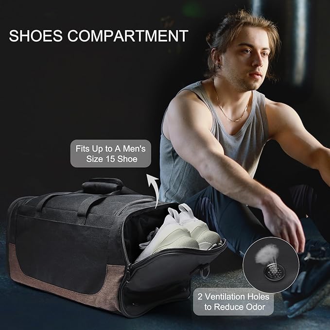 Gym Duffle Bag for Men and Women, Small Travel Duffle Bag Fitness Workout Bag with Wet Pocket and Shoes Compartment 40L Lightweight, Water Resistant Large Weekender Overnight Bags, Christmas Gift