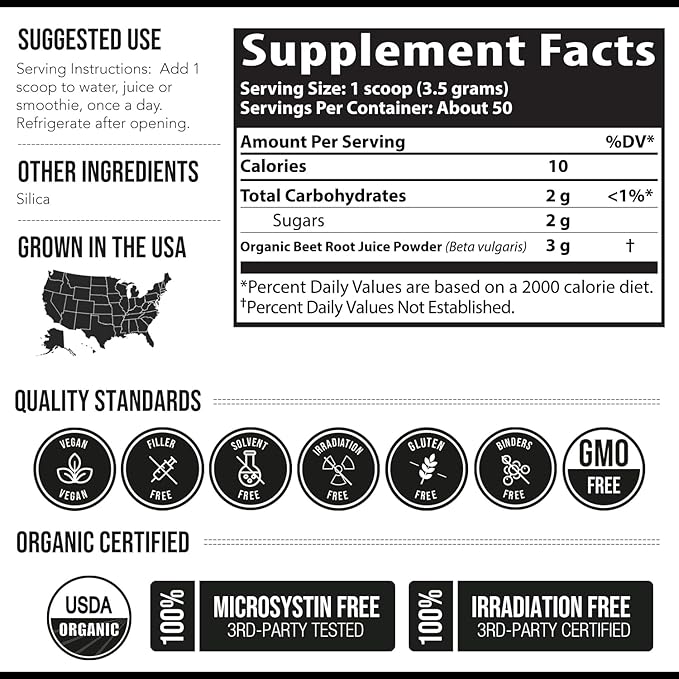 BioBeet® Max Strength Beet Root Juice Powder ??20:1 Concentrate, Each Serving Derived from 60,000 mg Organic Beetroot - Cold-Pressed, USA Grown ??Nitric Oxide, Circulation Support ??50 Servings