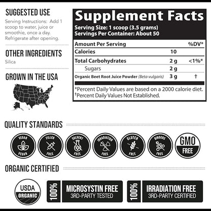 BioBeet® Max Strength Beet Root Juice Powder ??20:1 Concentrate, Each Serving Derived from 60,000 mg Organic Beetroot - Cold-Pressed, USA Grown ??Nitric Oxide, Circulation Support ??50 Servings