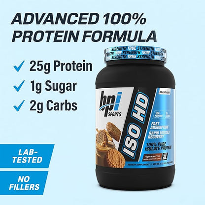 BPI Sports ISO HD Isolate Protein Powder ??100% Whey Isolate, Protein Powder for Muscle Gain - Cookie Butter - 1.6 Lb - 23 Servings