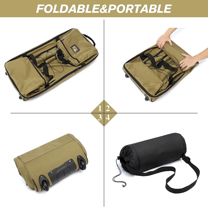 Laripwit Collapsible Duffle Bag with Wheels 130-170L Extra Large Expandable Travel Duffel Bag for Men Women Heavy Duty Military Duffle Bag for Camping Rolling Foldable Carry On Luggage, Brown