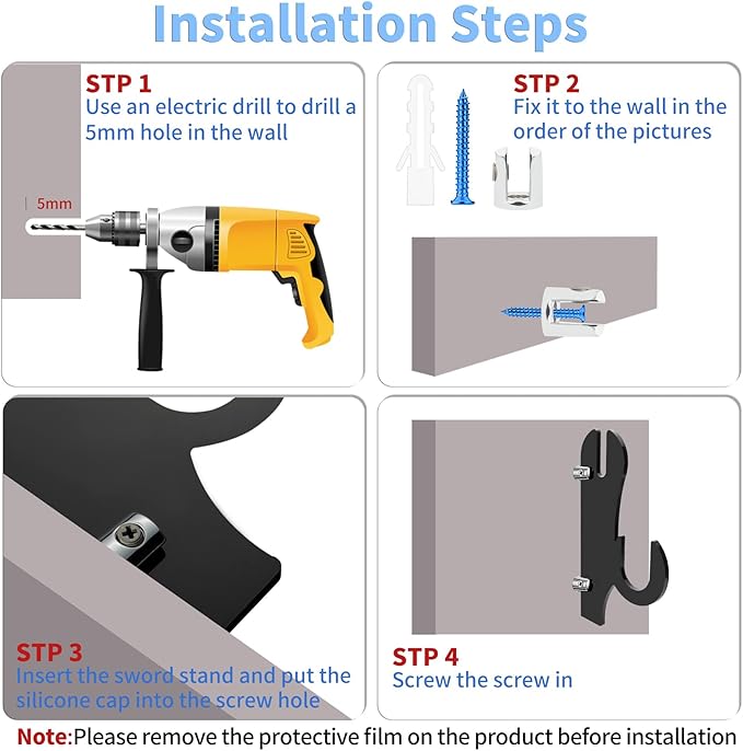 TRINENOX Sword Stand, Sword Wall Mount, Sword Hook, Sword Hanger Rack, Wall Mount Sword Hook, Acrylic Samurai Sword Display Holder for Katana Tanto Genji Wakizashi Sword Hanger Rack (2 Pairs Black)