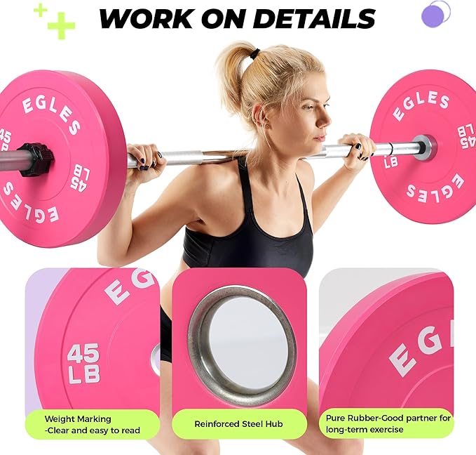 EGLES Vibrant Colorful Olympic Weight Plates, Rubber Barbell Plates, 2-inch Standard Virgin Rubber Bumper Plate 10 15 25 35 45LB for Home Gym Weightlifting, Strength Training, Fit Workouts