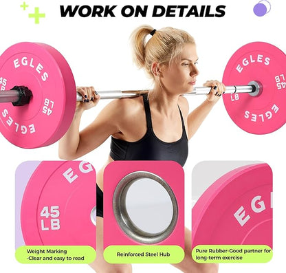 EGLES Vibrant Colorful Olympic Weight Plates, Rubber Barbell Plates, 2-inch Standard Virgin Rubber Bumper Plate 10 15 25 35 45LB for Home Gym Weightlifting, Strength Training, Fit Workouts