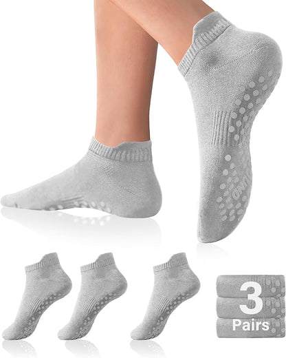 DIBAOLONG Pilates Socks with Grips for Women Yoga Socks Non Slip Barre Hospital Socks 6-Pairs Grippy Ankle Socks