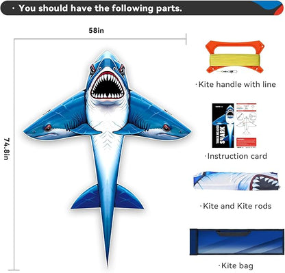 Three Headed Shark Kite for Kids and Adults,Kites for Kids Ages 8-12 Easy to Fly,Single Line Beach and Park Kite for Family Outdoor Games