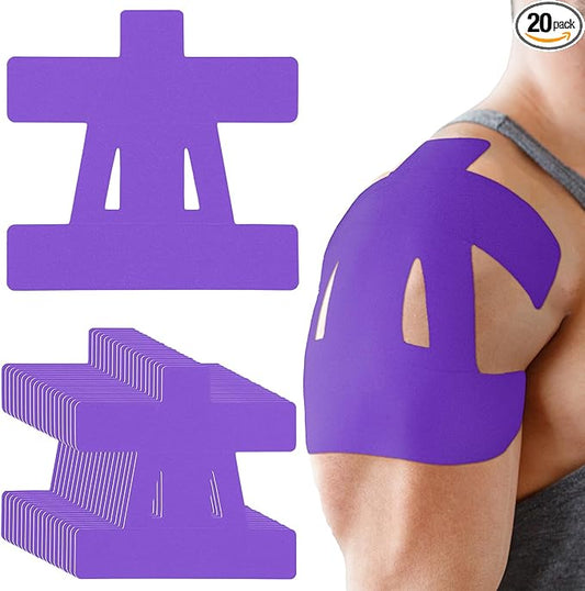 20 Count Kinesiology Tape for Shoulder Pain Relief Pre Cut Sports Waterproof Breathable Enhance Elastic Kinesiology Athletic Tape for Shoulder Support and Muscle Baseball Sports(Purple)