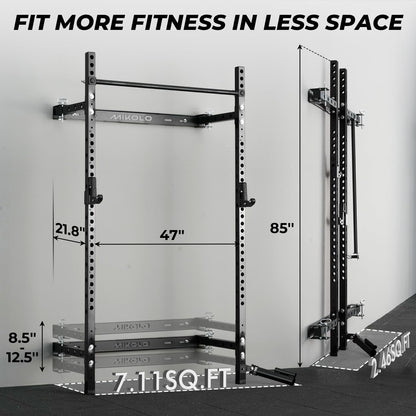 Mikolo 2" x 2" Folding Wall Mounted Squat Rack, 1000 Pounds Capacity Power Rack with Safety