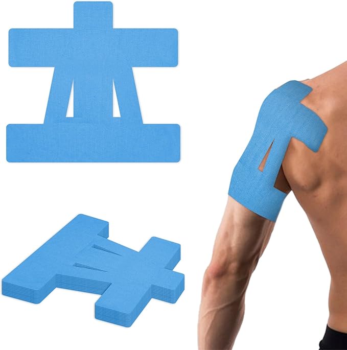 15 Pcs Precut Kinesiology Tape for Shoulder, Latex-Free Shoulder Tape for Pain Relief, Muscle Strips Kinesiology Tapes Precut, Sports Tapes Athletic Patch Support Muscle Elastic Breathable(Blue)