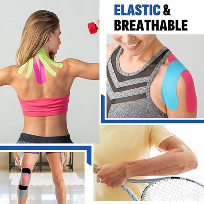 60PCS Precut Kinesiology Tape Strips, 6 Colors 2 inch x 10 inch Cotton Athletic Tape, Kinetic Tape, Elastic Muscle Tape, Sports Tape, Knee Tape for Exercise and Daily Use