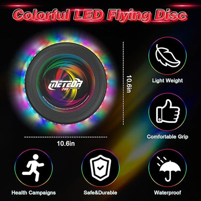 Light Up Flying Disc with 16 Millions Colors-45 LEDs & 13 Light Modes Flying Ring, Glow in The Dark Flying Disc for Adult Kid Teen Rechargeable&Waterproof Camp Beach Toy Birthday Gift