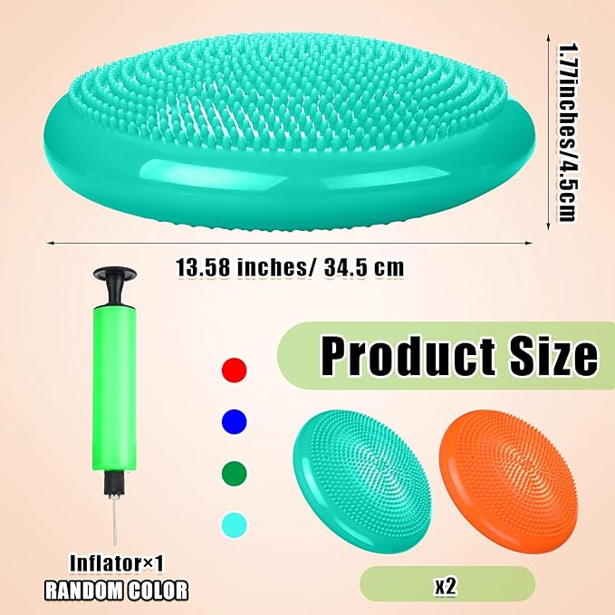 2 Pcs Wiggle Seat Inflated Wobble Cushion Flexible Balance Disc with Air Pump for Core Stability Strengthening Improving Posture Physical Exercise