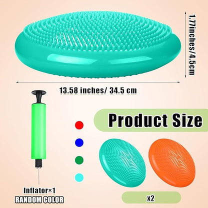 2 Pcs Wiggle Seat Inflated Wobble Cushion Flexible Balance Disc with Air Pump for Core Stability Strengthening Improving Posture Physical Exercise