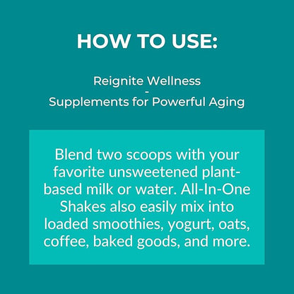 Reignite Wellness by JJ Virgin | Vanilla Plant-Based All-in-One Shake | New & Improved Formula Plant Protein Powder, Vitamins, Minerals, Greens & Aminos | 20g of Plant Protein | 30 Servings