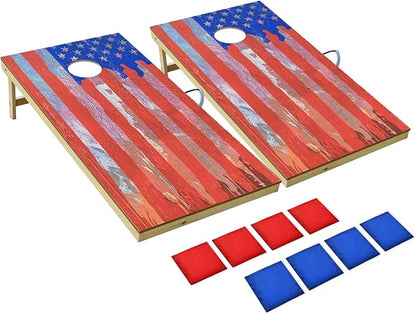 UKASE Solid Wood Regulation Size Cornhole Set Portable Bean Bags Toss Game with Durable Wood Grain Printed Surface and Underneath for Indoor and Outdoor