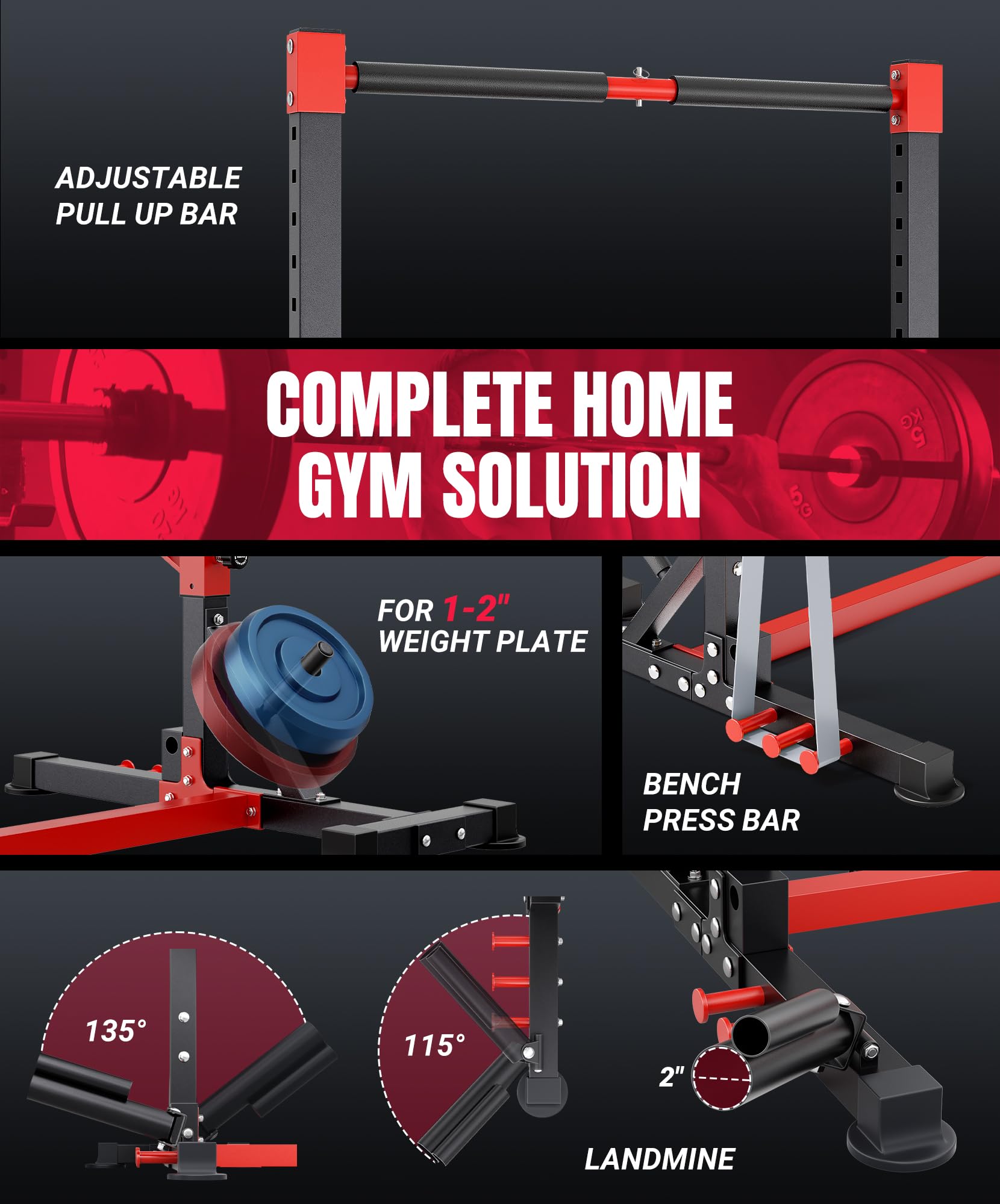 YOLEO Squat Rack with Adjustable Pull-Up Bar & Extended Safety Arms, Multi-Functional Power Racks