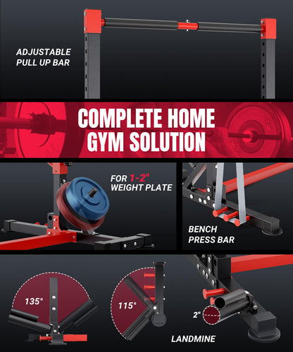 YOLEO Squat Rack with Adjustable Pull-Up Bar & Extended Safety Arms, Multi-Functional Power Racks