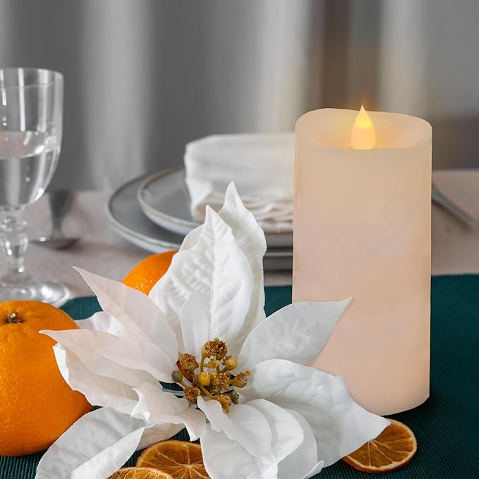 3x6 Flickering Flameless Candles Set of 1,6 inch Real Wax LED 600 Hours Battery Candles with Timer Remote,Control for Wedding Party Indoor,Ivory