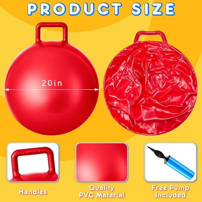 Lewtemi 6 Pcs Hopper Ball Carnival Outdoor Games 20 Inch Jumping Hopping Inflatable Bouncing Ball with Handle and Air Pump for Kids Sport Exercise (Red, Blue, Green, Pink, Yellow, Purple)