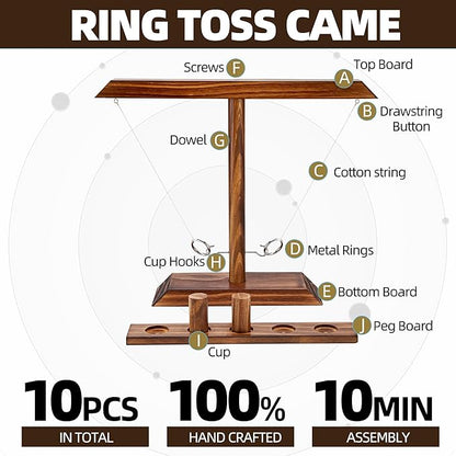Ring Toss Games for Adults and Kids,Wooden Hook and Ring Game,Patio Decor,Fast-paced Home Party Interactive Game for Outdoor Indoor,Gifts for Men