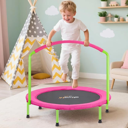 Ativafit 36inch Elastic Band Big Handle Toddler Trampoline for Kids Ages 2-6 Indoor Outdoor Mini Trampoline with Safety Padded Cover Fun for Kids
