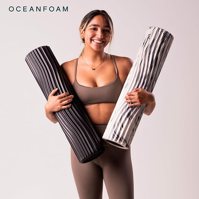 Oceanfoam Tsunami Roller (Black Marbled) - Soft, Textured Foam Roller for Physical Therapy, Back Pain, Excercise & Stretching - Wave Textured - Yoga, Athletics, Wellness - Extra-Large 26" x 5.9"