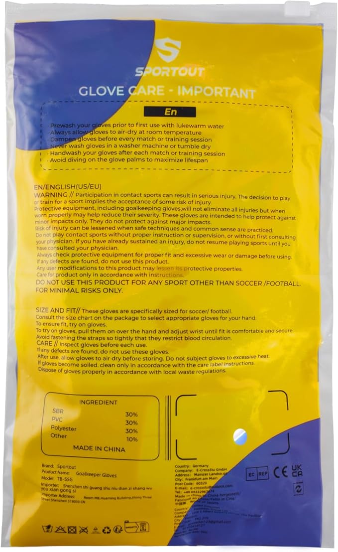 Sportout Kids Goalkeeper Gloves, Soccer Gloves with Double Wrist Protection and Non-Slip Wear Resistant Latex Material to Give Protection to Prevent Injuries