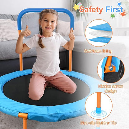 Ativafit 36inch Mini Toddler Trampoline for Kids Ages 2-6 Indoor Outdoor Folding Small Rebounder Trampoline with Foam Handle Safety Padded Cover Fun for Kids