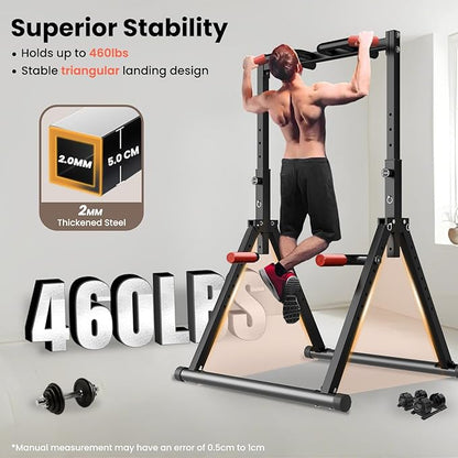 Power Tower Pull Up Dip Station Foldable, Pull Up Bar Station Adjustable, Multi-Function Home Gym, Strength Training Fitness Equipment, Triangular Design, for Home Outdoor