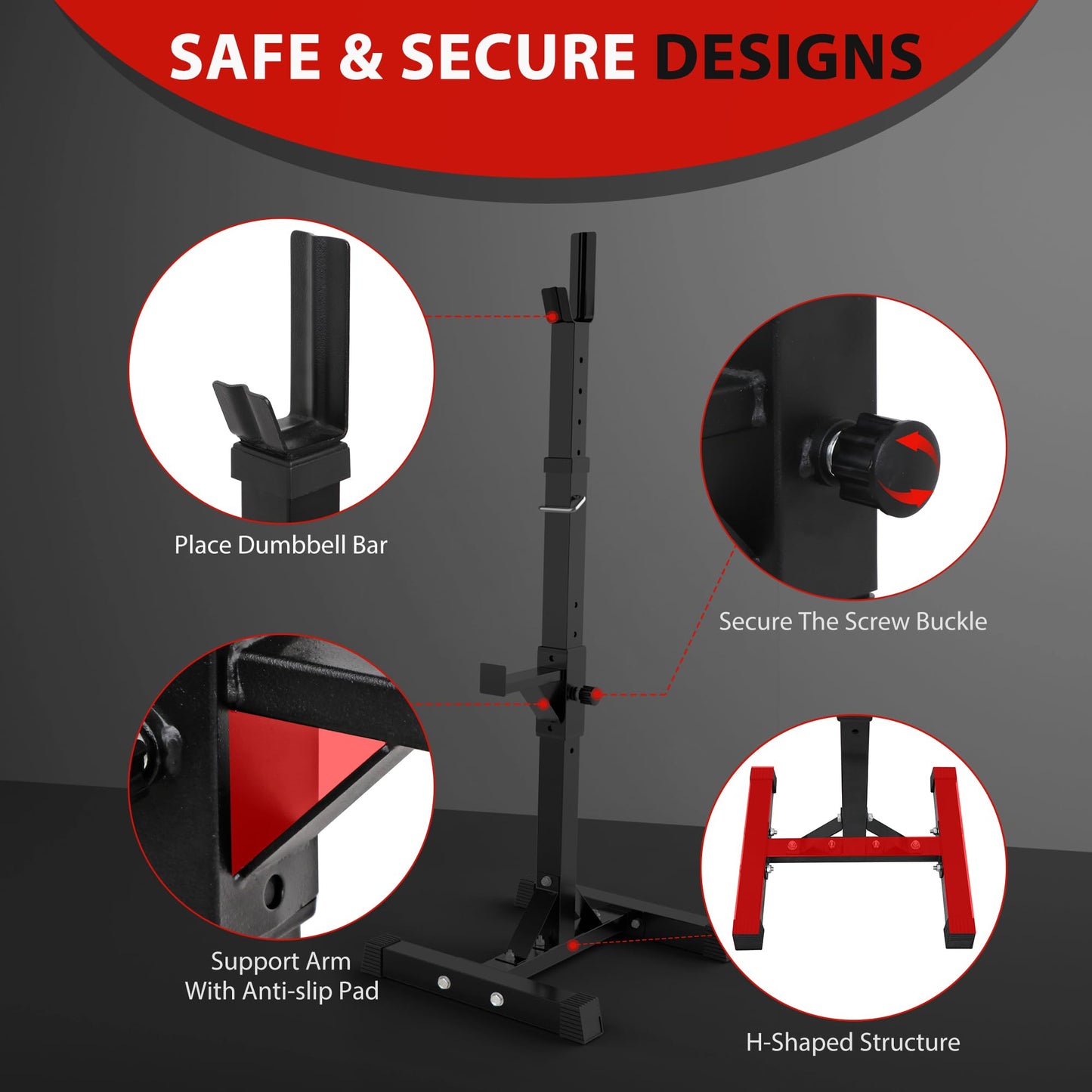 F2C Max Load 550Lbs Pair of Adjustable Squat Rack 41"-66" Sturdy Steel Barbell Rack Free Bench