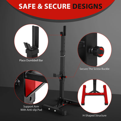 F2C Max Load 550Lbs Pair of Adjustable Squat Rack 41"-66" Sturdy Steel Barbell Rack Free Bench